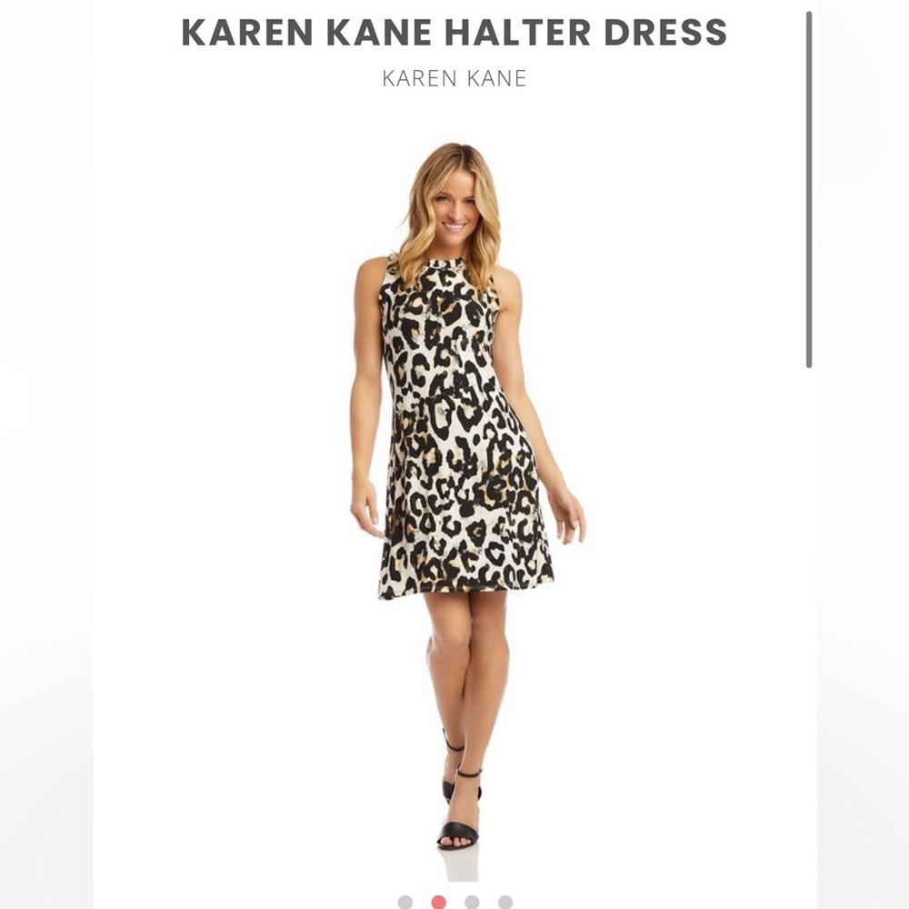 KAREN KANE WOMENS ON SAFARI CHEETAH PRINT SLEEVELESS MIDI HALTER DRESS M NEW